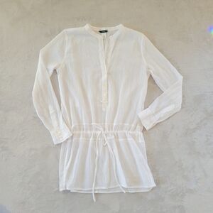 J Crew Ivory Long Tie Waist Tunic Gauzy Cotton Small